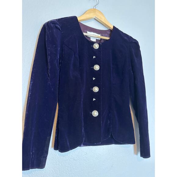 Vintage 90s Romantic Deep Purple Velvet Button Down Blouse Women Small Regal - Picture 3 of 7